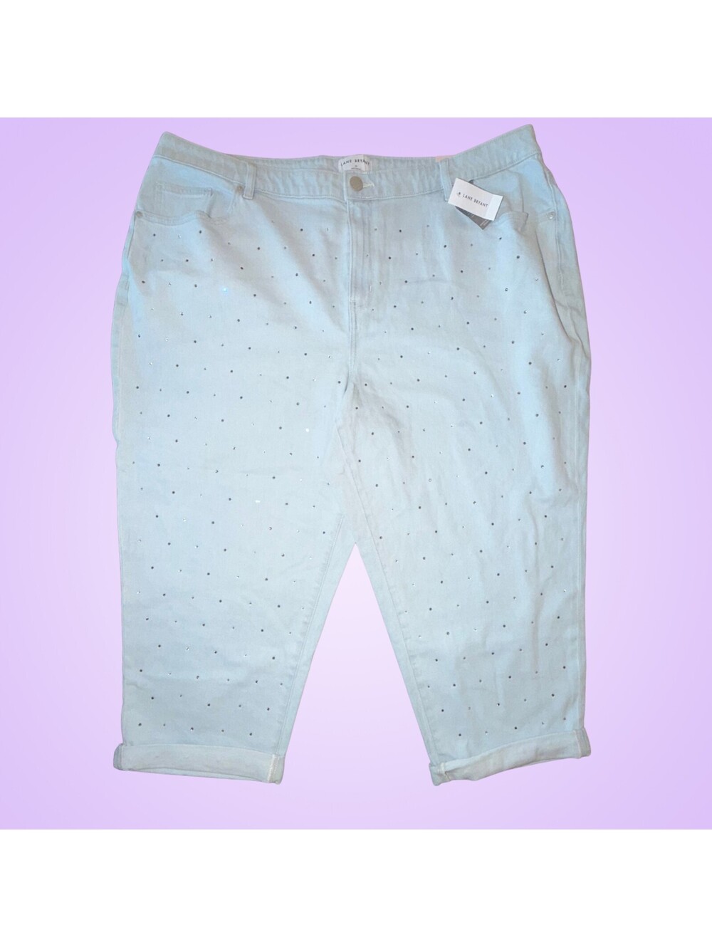 Lane Bryant Plus Size 24 Mid-Rise Boyfriend Capri Jeans Light Rhinestone NWT
